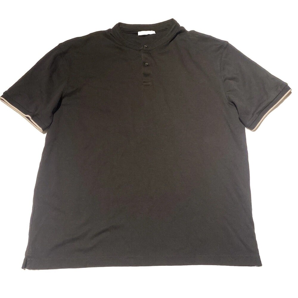 Zara Henley dress Shirt Mens Extra Large Black with white stripes Sleeve